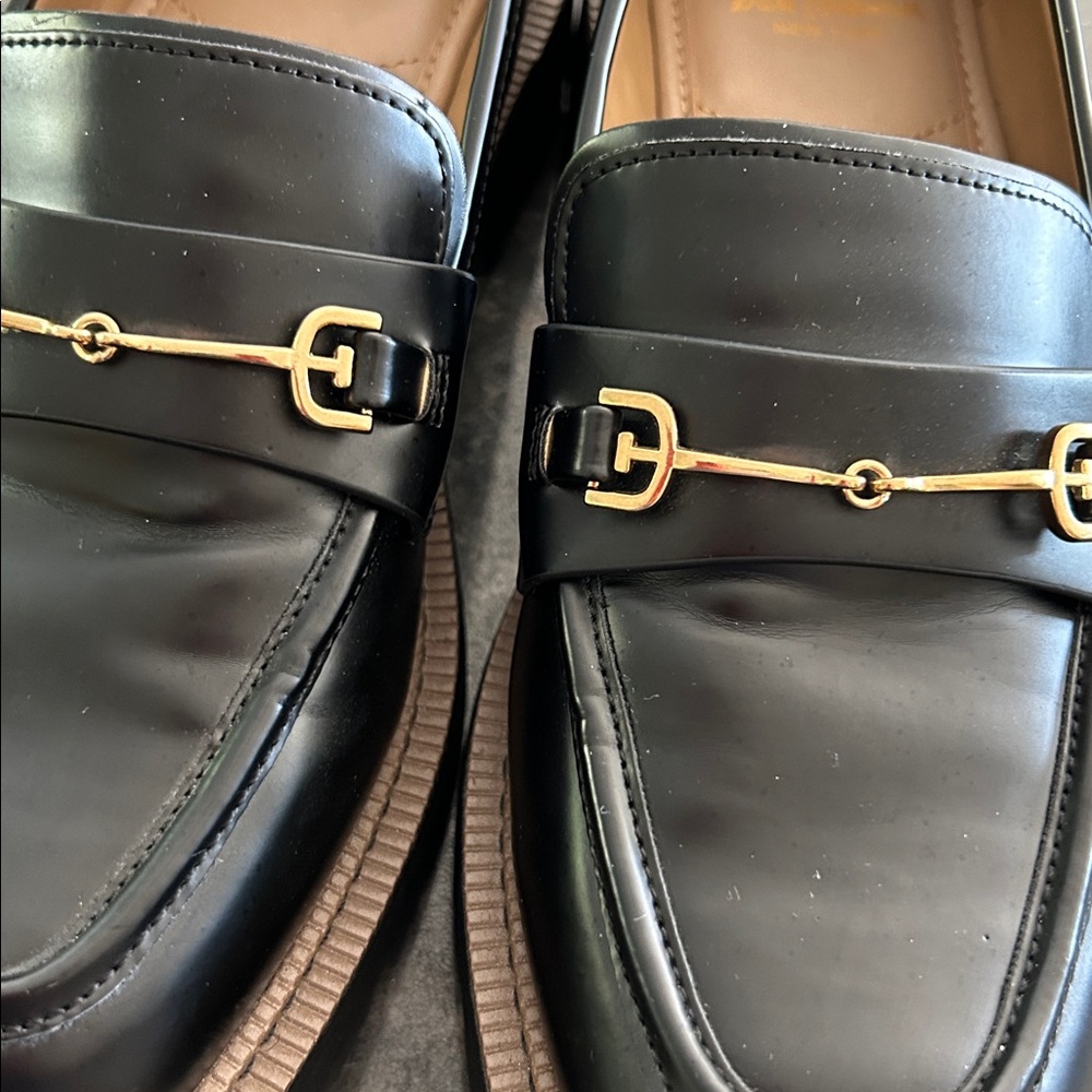 Sam Edelman Chunky Black Loafers with Gold Accent - Picture 4 of 6